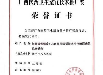 广西医药卫生适宜技术推广奖-创面清创植皮+VSD负压吸引技术
